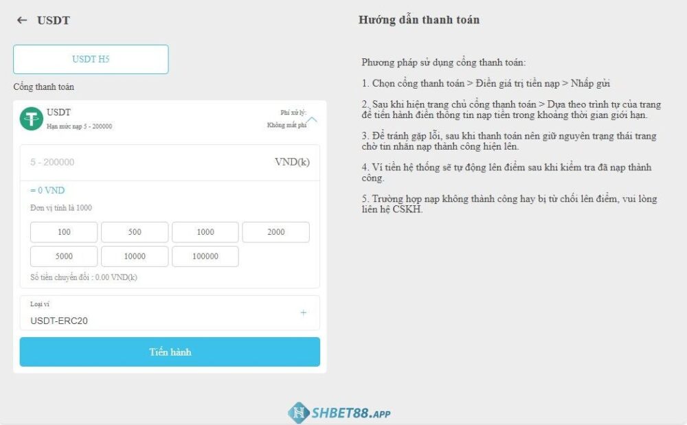 Nạp tiền Shbet ⚡️ Nạp nhanh chóng chỉ trong 30s 26 Nạp tiền qua USDT