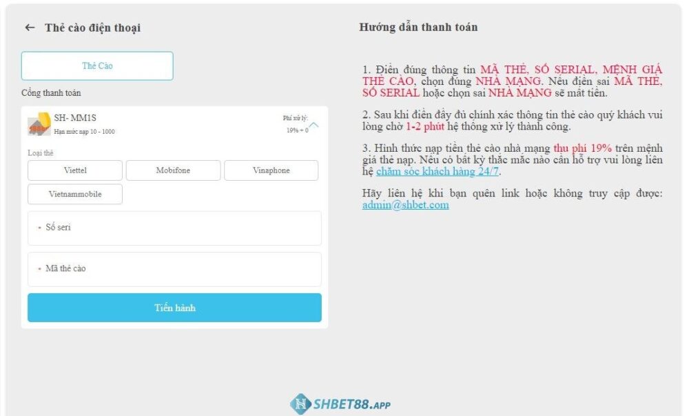 Nạp tiền Shbet ⚡️ Nạp nhanh chóng chỉ trong 30s 23 Nạp tiền Shbet bằng thẻ cào