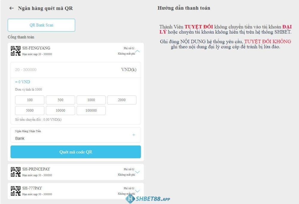 Nạp tiền Shbet ⚡️ Nạp nhanh chóng chỉ trong 30s 27 Nạp tiền vào tài khoản Shbet qua mã QR