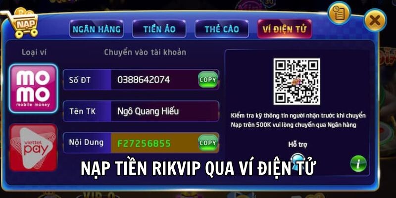 Cách Nạp Tiền Rikvip Tận Hưởng Không Gian Cá Cược Đỉnh Cao 6 Nạp tiền Rikvip qua ví điện tử